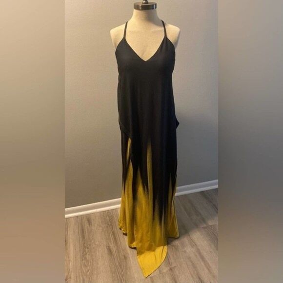 Chic Me Black & Yellow Ombré Backless Deep V-neck, Maxi Dress - Sz. XL - Picture 6 of 6